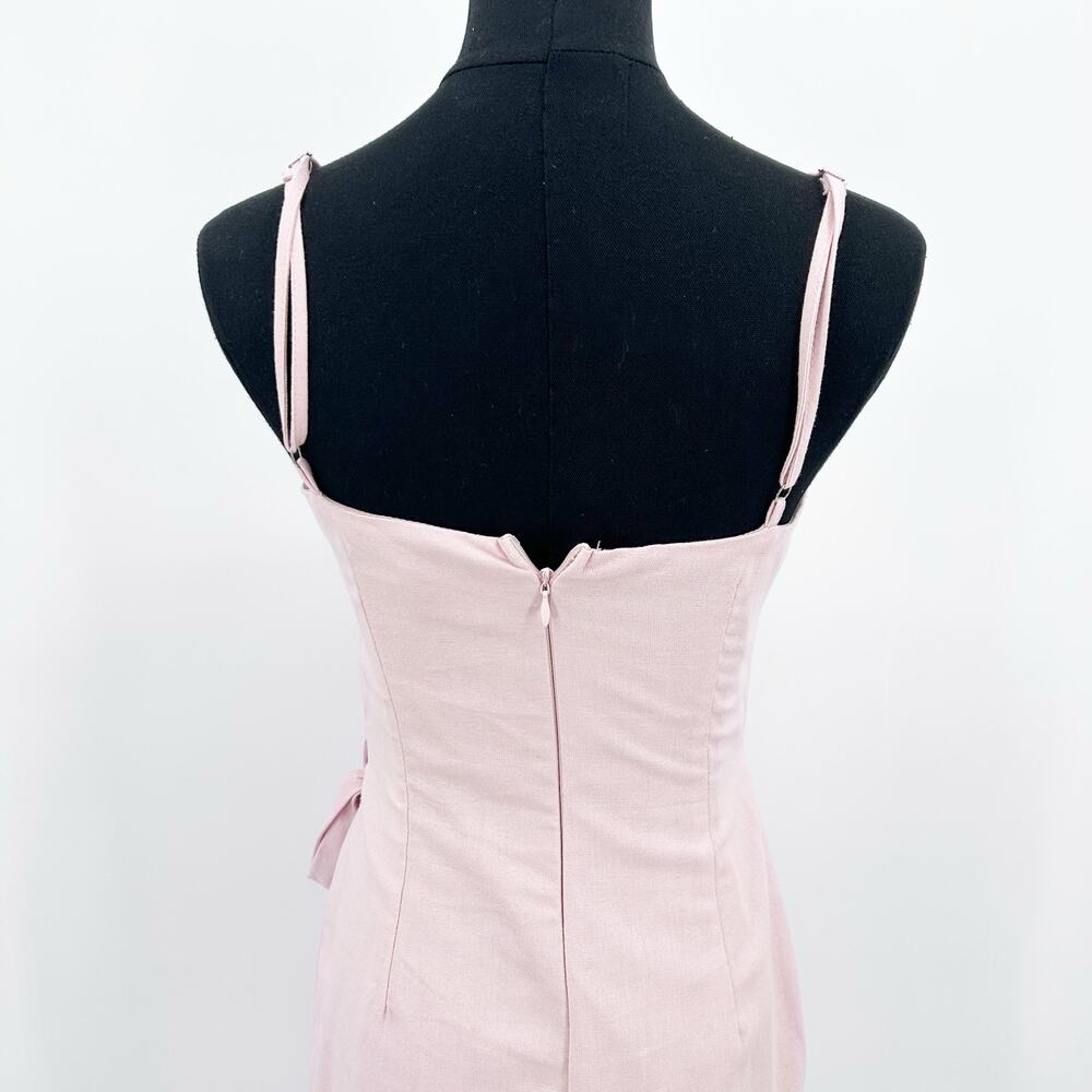 Princess Polly Cottage Hill Wrap Mini Dress Blush Pink Square Neck Linen Blend 4 - Picture 11 of 12
